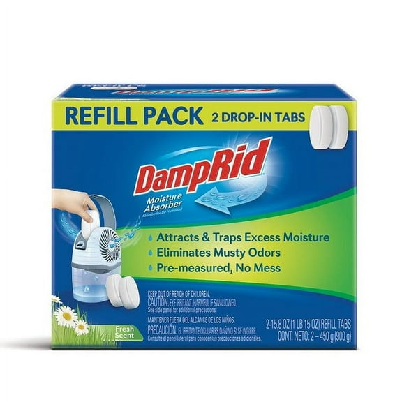Damprid Fg97 Drop-In Tabs Moisture Absorber Refills, Fresh Scent, 15 Oz, 2-Count