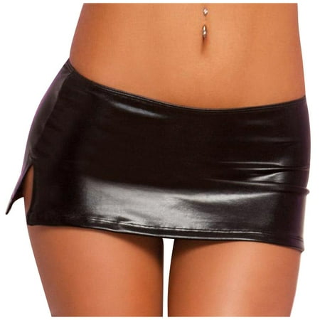 Front Closure Strapless Bra Wireless Bra Sexy Leather Skirt Pajamas Lingerie Clubwear Open-Crotch Sleepwear M-XXL