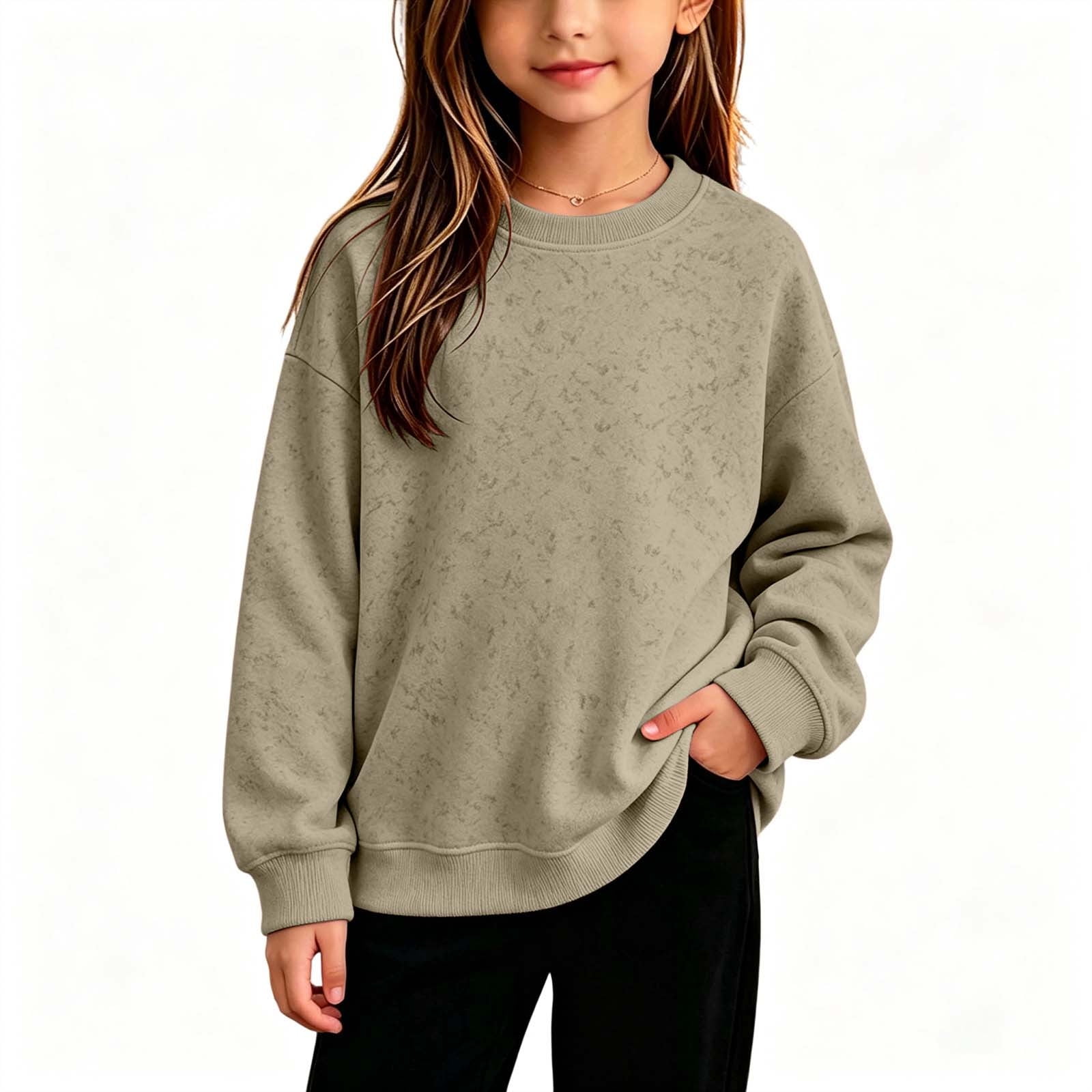 Hduncf Sweatshirts for Girls Long Sleeve Pullover Top Fashion Casual Sports Pullover Sweatshirt Soft Comfortable Daily Wear Yellow 6-7 Years