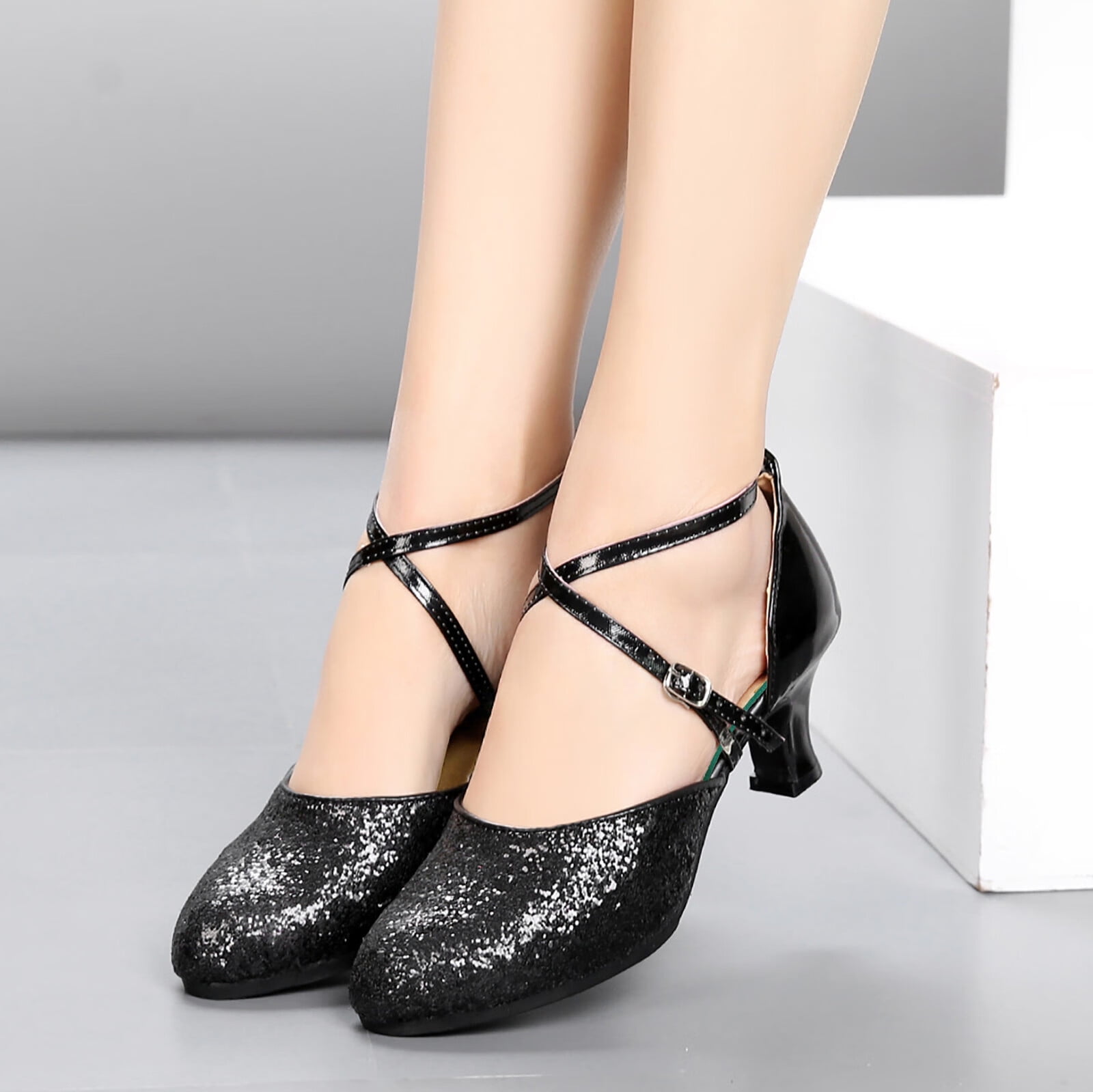 Sandals for Womens Latin Dance Shoes Sandals Heeled Ballroom Salsa Tango Party Sequin Dance