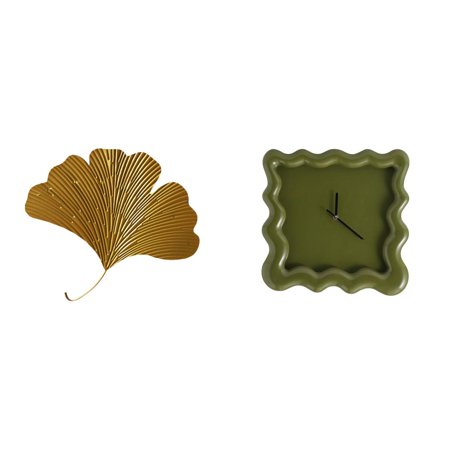 Leaf Wall Sculptures Wrought Iron Wall Clock Ginkgo Leaves Silent Operation Large Decor for Living Room Office Study