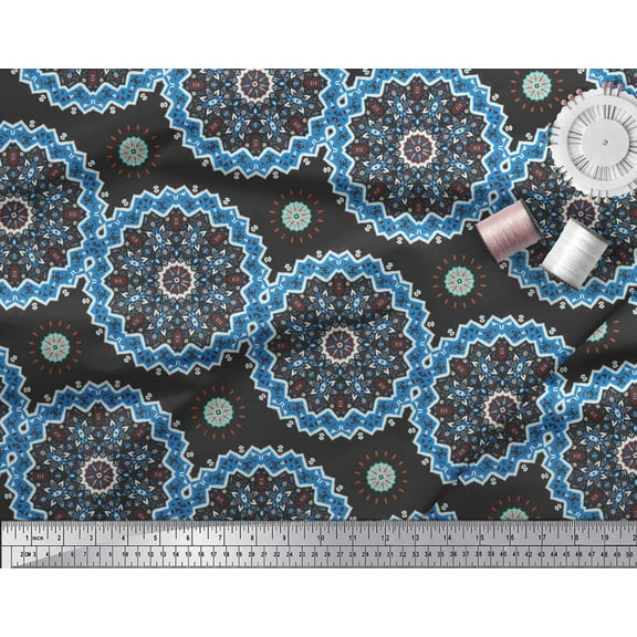 Soimoi Crepe Silk Fabric Mandala Ethnic Printed Fabric 1 Yard 42 Inch Wide