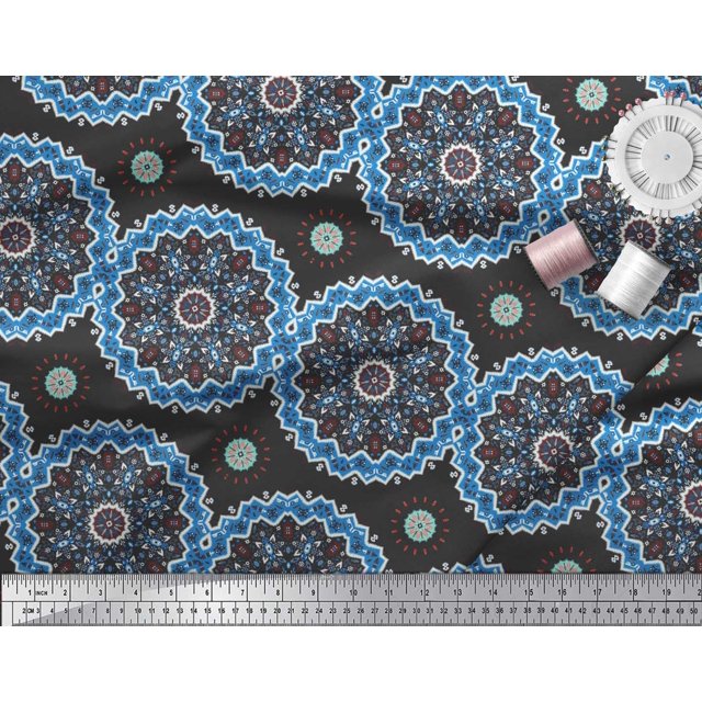 Soimoi polyester Crepe Fabric Mandala Ethnic Printed Fabric 1 Yard 52 Inch Wide