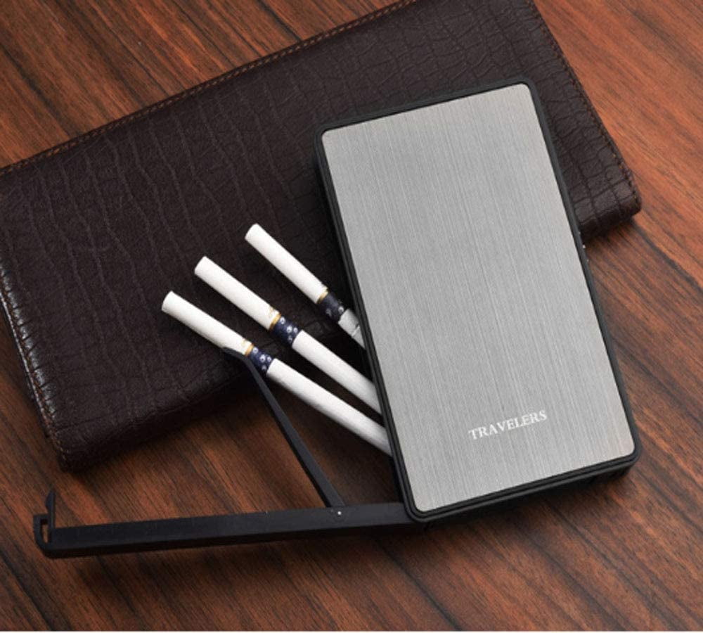 16 SLIM CIGARETTE CASE Heavy Duty USB Rechargeable Windproof Electric Built-in Flame Less Lighter Cigarette Cigar Storage Case- SILVER COLOR for Long 100s Cigarette
