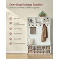 thumbnail image 6 of Farmhouse Entryway Hall Tree Bench - 16 Open Compartments, 6 Tri-Hooks, Shoe Storage & Coat Rack, Space-Saving Design, Rustic White, 6 of 6