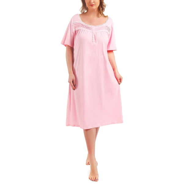 FEREMO 100 Cotton Plus Size Nightgowns for Women Short Sleeve Ladies