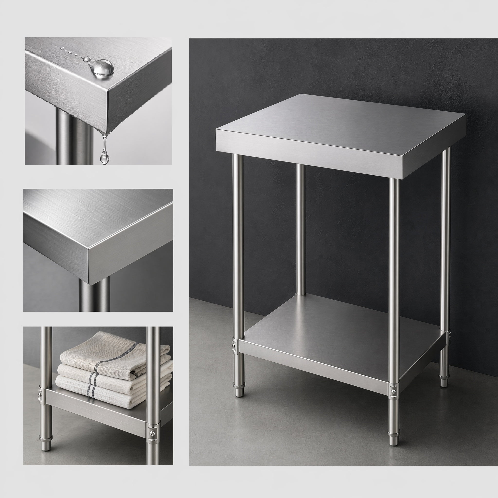 GARITIN 24 x 18 Inch Commercial Work Table, Stainless Steel Kitchen Prep Table with Under Shelf for Restaurant & Home, Silver