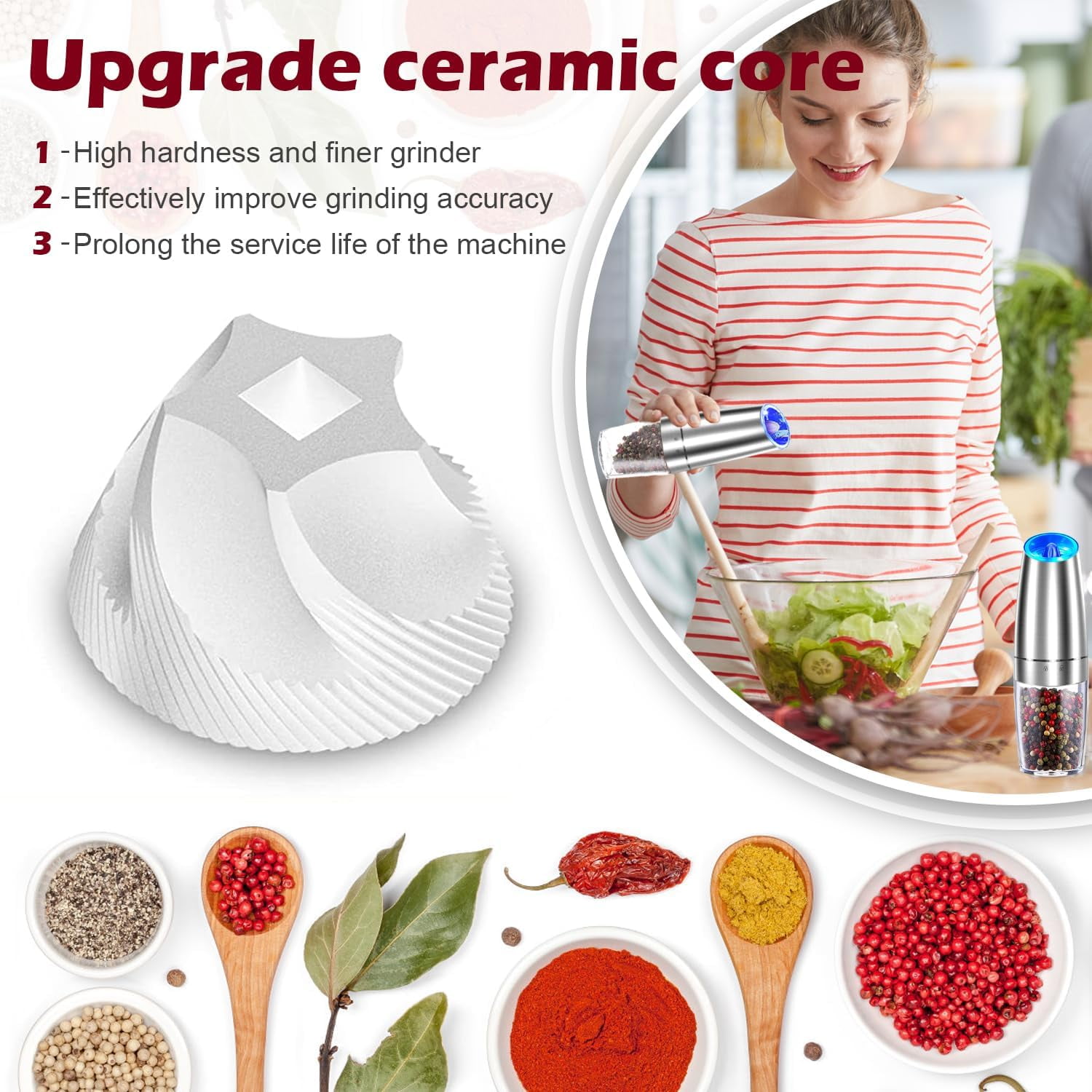 Gravity Electric Salt and Pepper Grinder Set - Automatic Shakers Mill Grinder with LED Light - Battery Powered Adjustable Coarseness One Hand Operation - Upgraded Larger Capacity - Sliver