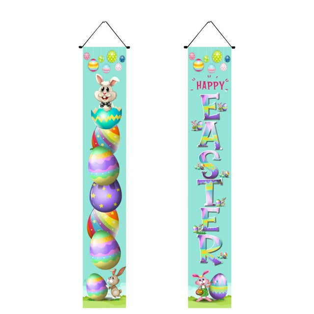 Xihbxyly Letrero de Pascua Colorido para Porche, Decoración Festiva para Exteriores, Poliéster Resistente Al Agua, Impresión Digital, Fácil de Instalar, Tamaño 71 X 12 Pulgadas