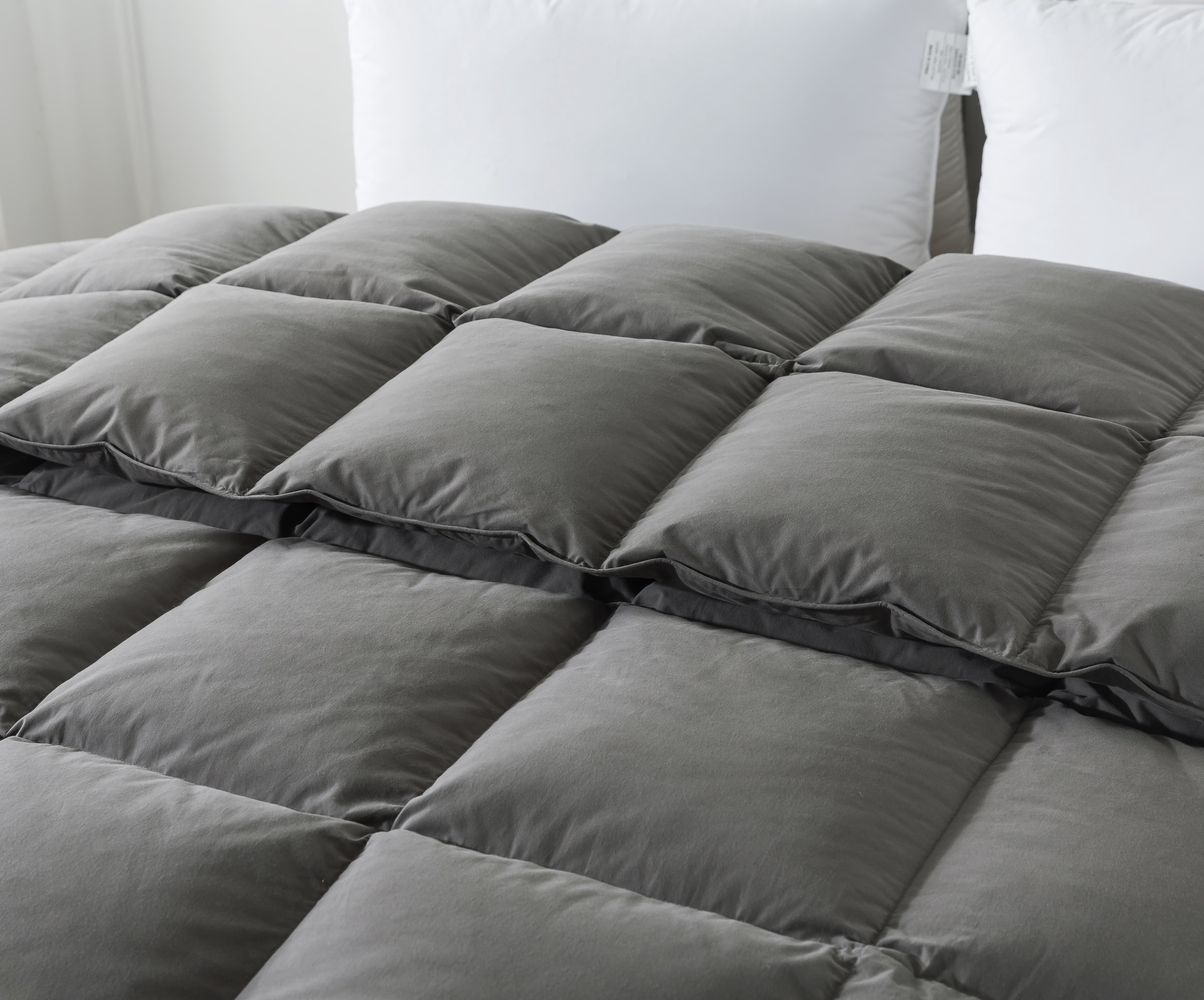 BedTreat Goose Feather Down Comforter King Size, Luxury Hotel Bedding Comforter All Season Duvet Insert, Medium Warmth 100% Cotton Gray Cover with Corner Tabs（106x90 inch）