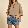 thumbnail image 4 of Guluxicc Women's Quarter Zip Sweatshirts Stand Collar 3/4 Sleeve Casual Loose Pullover Sweatshirts for Everyday Spring Fall Tops, 4 of 7