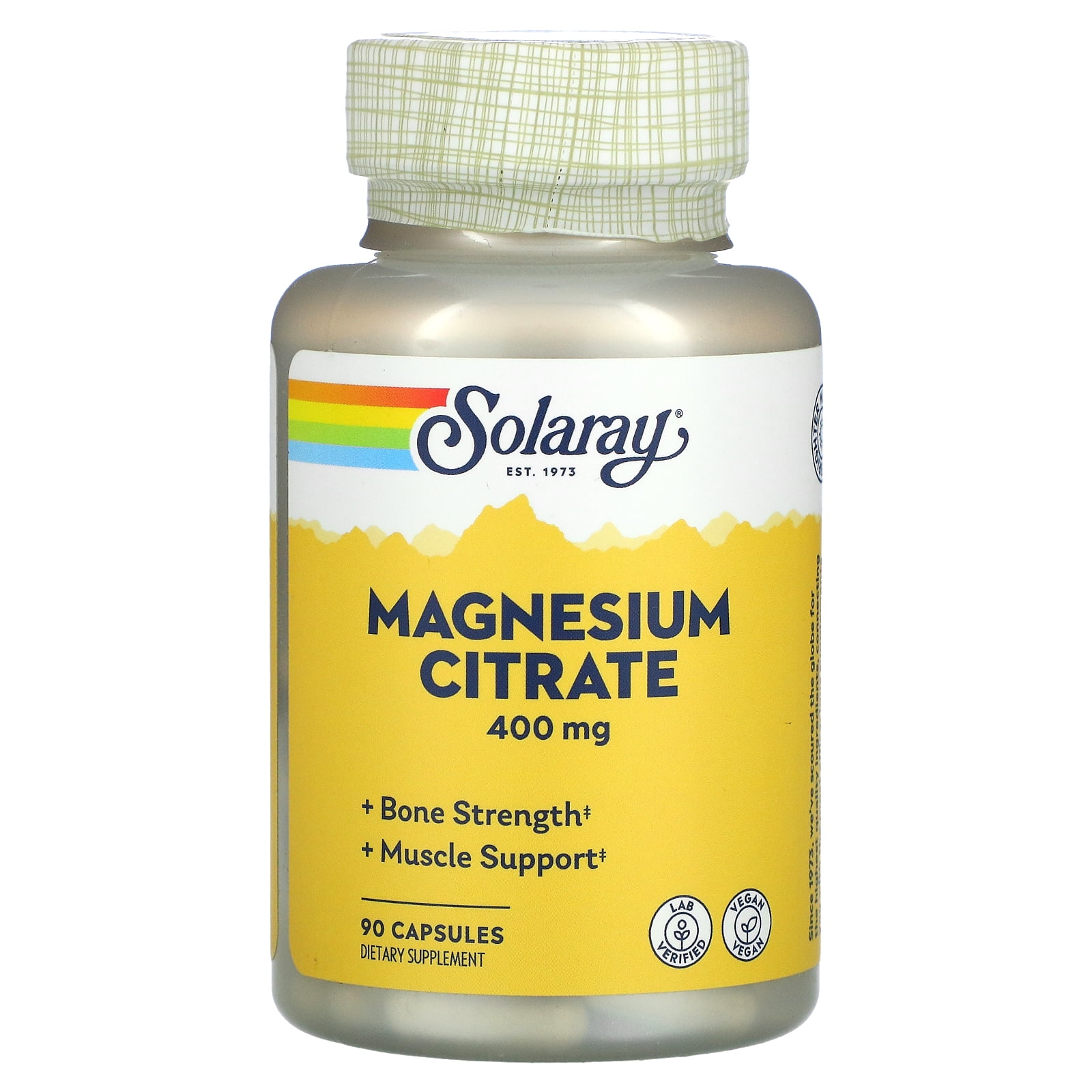 SOLARAY Magnesium Citrate 400mg - Magnesium Supplement - Bone Health, Muscle, Relaxation and Heart Health Support - Enhanced Absorption, Vegan, Gluten Free, 60-Day Guarantee, 30 Servings, 90 VegCaps