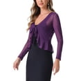 thumbnail image 4 of INSPIRE CHIC Women's Ruffle Long Sleeves Casual Self Tie Bolero Mesh Shrugs M Purple, 4 of 6