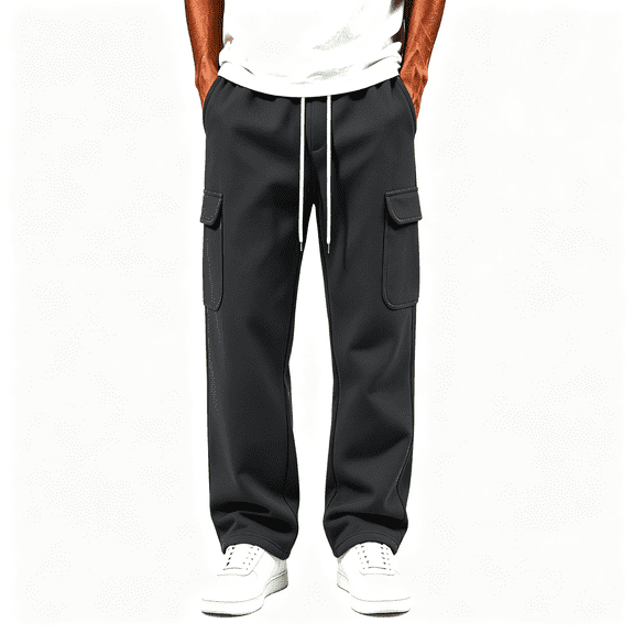 Mens Cargo Sweatpants with Multiple Pockets Casual Fashion Elastic Waist Drawstring Relaxed Fit Wide Leg Joggers Dark Gray