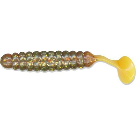 1.5 in. Crappie Slider Grub - Motor Oil Metal Flake & Orange Tail