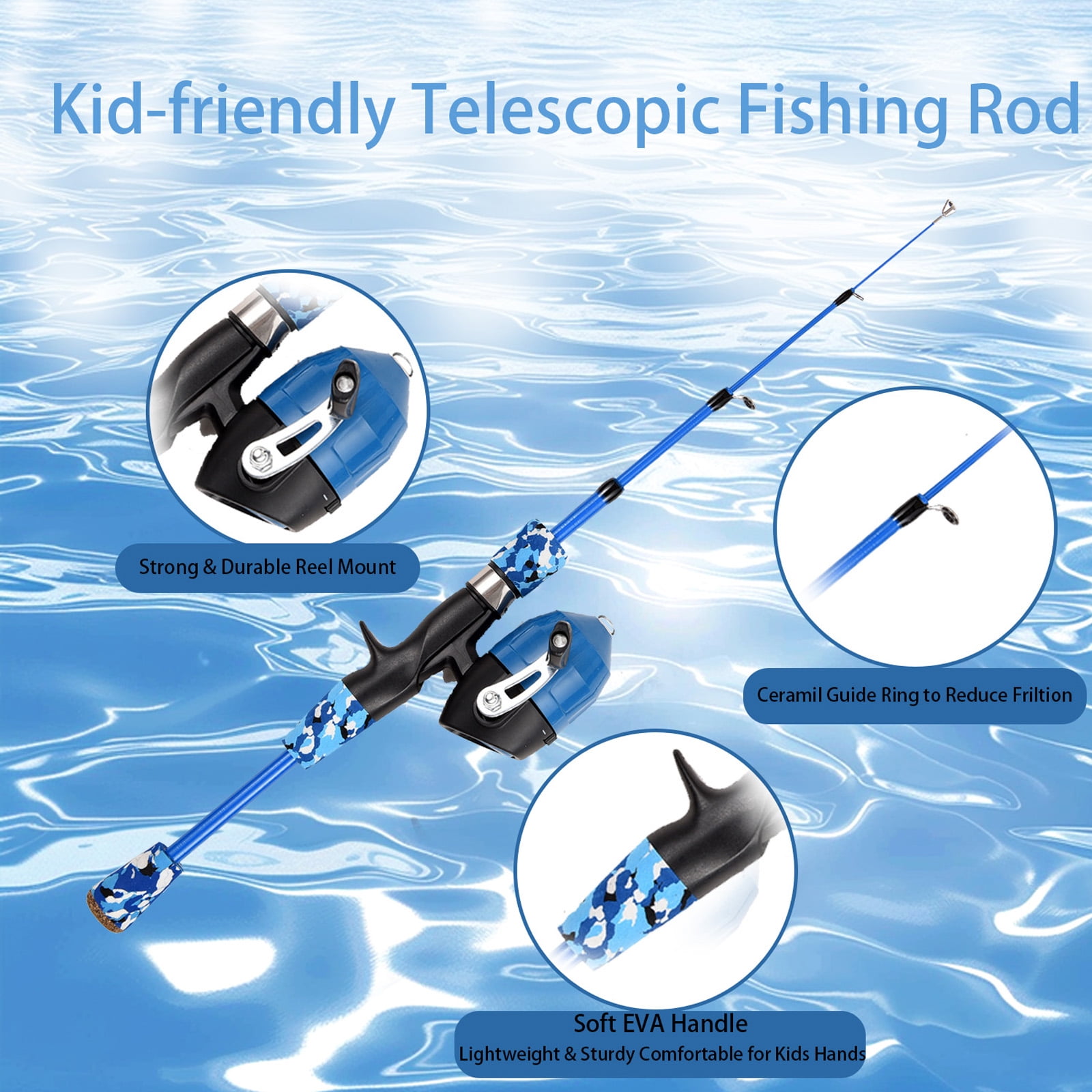 OUTGOO Kids Fishing Pole, Kids Fishing Rod Portable Telescopic Fishing Rod and Reel Combo Kit with Spincast Fishing Reel, Fishing Tackles, Fishing Lures, Fishing Lines for Boys, Girls, Youth