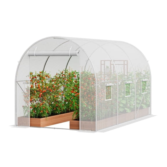 Walk-in Greenhouse, 9.6x6.4x6.2 ft Hoop House, Plant Tunnel with Steel Frame & PE Cover, Roll-up Door & 6 Windows, Outdoor Garden Greenhouse