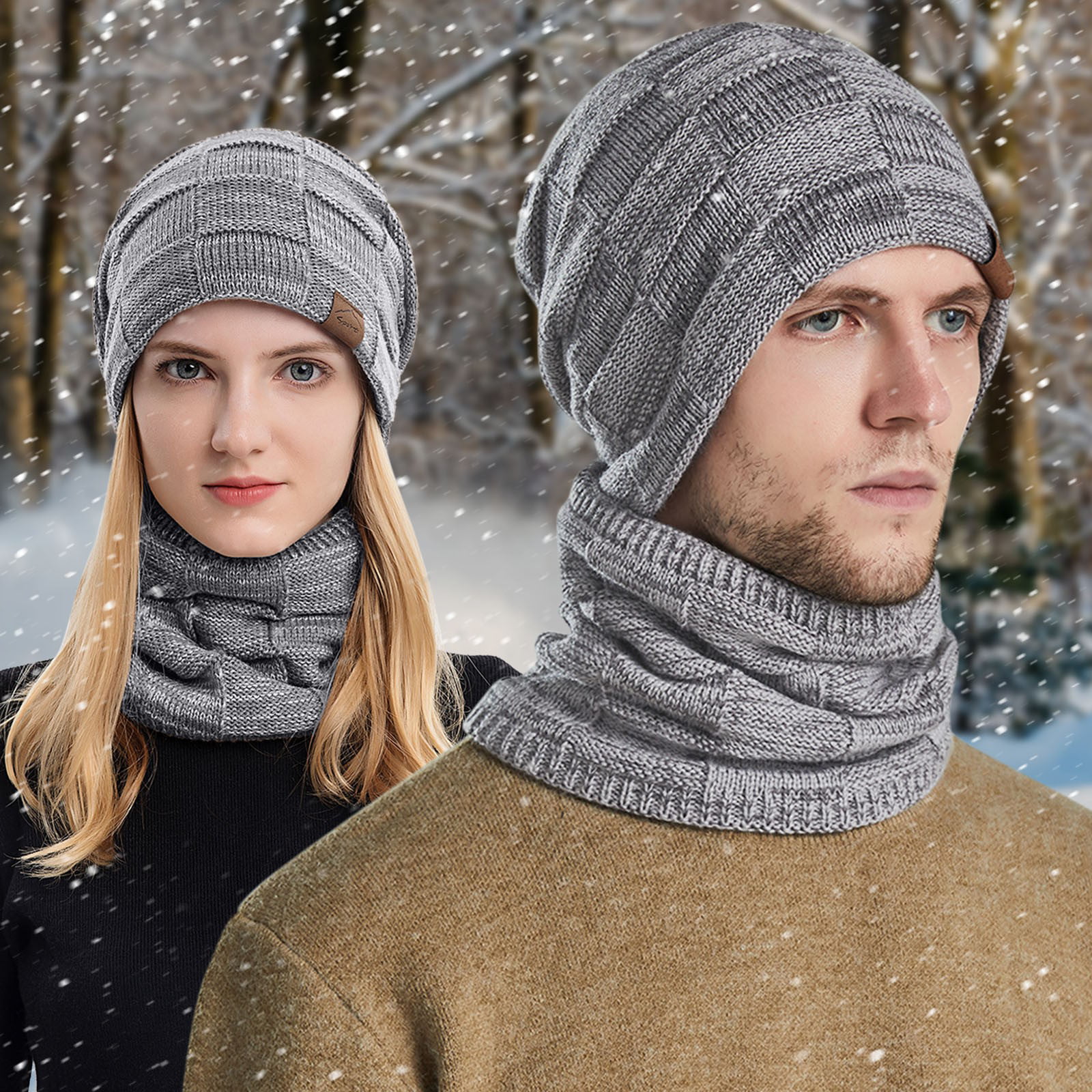 Solid Color One-piece Knit Hat Scarf, Windproof & Coldproof Winter