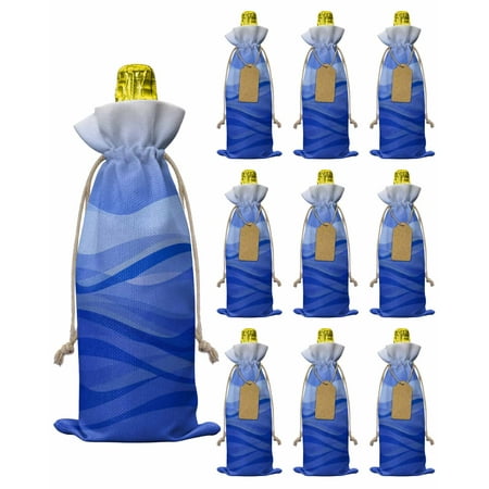 

10 Pack Wine Bottle Bags Blue Moire Wine Bottle Cover with Drawstring Modern Geometric Ombre Abstract Art Gift Bag for Champagne Wedding Birthday Party