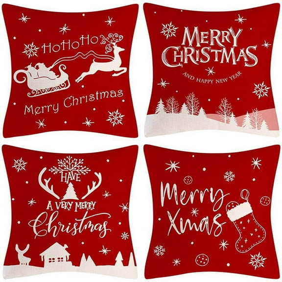 4PC Christmas Pillow Set Combination Multi Pattern Cushion Cartoon Sofa Living Room Pillowcase Pillow Set Christmas Theme Pillow Set