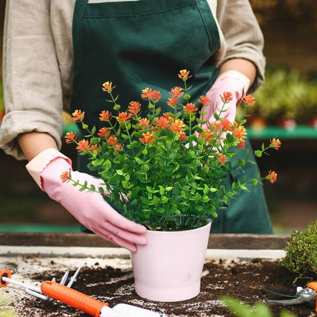 Ramo de eucalipto artificial - Pack de 2 flores de plástico para decoración del hogar, jardín exterior y arreglos navideños