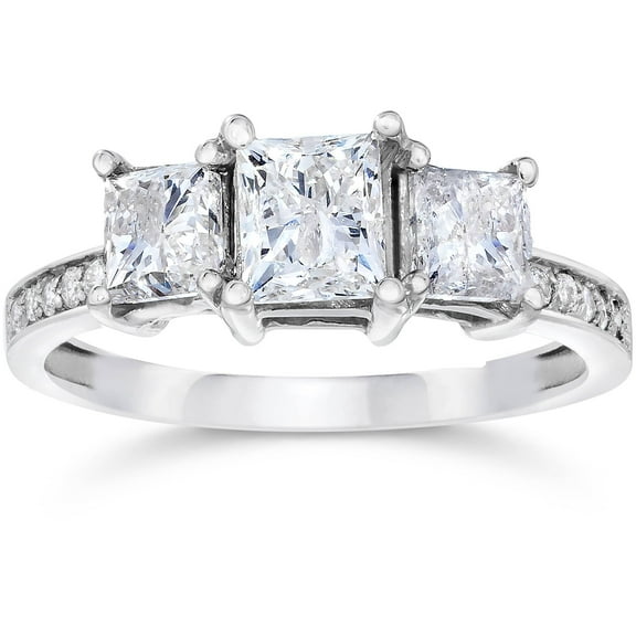 Pompeii 2ct Three Stone Princess Cut Diamond Engagement Ring 14K White Gold (F,SI(2)-I(1))