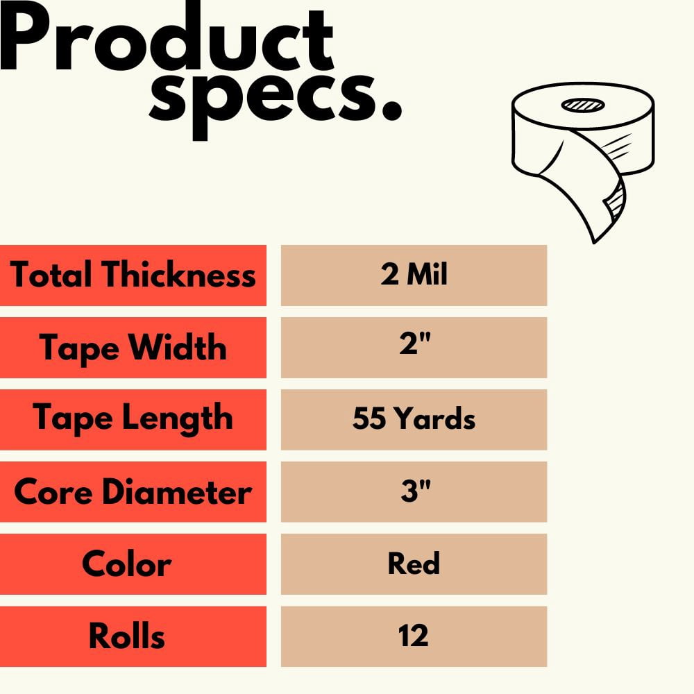 Shield Tape Packing Sealing Tape, Colored, 12 Rolls, 2" x 55 Yards