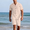 thumbnail image 2 of Laqbezok Men's 2-Piece Linen Set, Casual Short Sleeve Button Down Shirt and Drawstring Shorts Outfit, Relaxed Fit Summer Beach Resort Wear with Pockets, 2 of 6