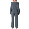 thumbnail image 3 of Conjunto de pijama para mujer INSPIRE CHIC, de punto waffle, de manga larga, 2 piezas, atuendo de sudadera, M Gris oscuro, 3 of 6