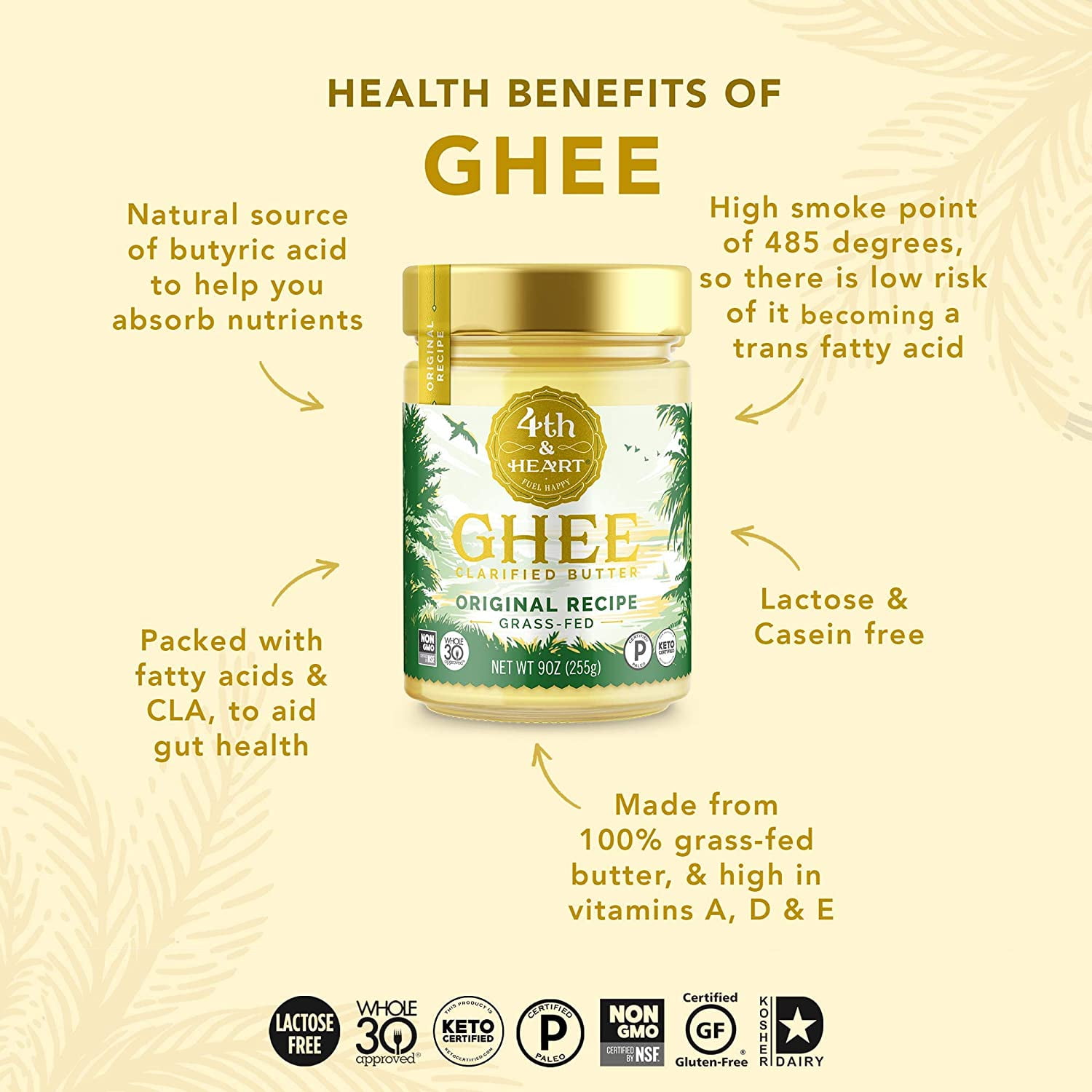 Pack of 6, 4th & Heart Original Ghee Clarified Butter, 9 oz