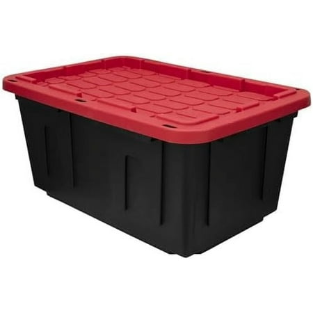 27 Gallon Snap Lid Plastic Storage Tote Box, Plastic Storage Bin Tote Organizing Container With Lid, Stackable & Nestable, Black Red