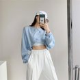 thumbnail image 3 of Femmes Manches Longues Col Rond T-Shirt Baggy Sweat-Shirt Solide Casual Chemisier Crop Tops, 3 of 7