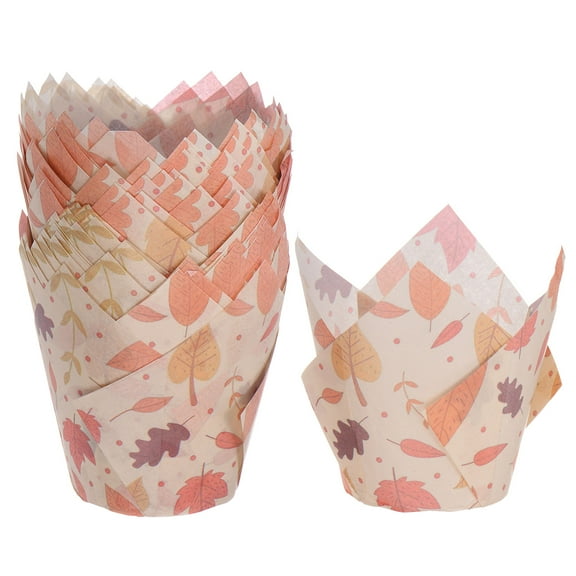 Uxcell 50Pcs Cupcake Liners Greaseproof Baking Cups Paper Cupcake Wrappers Holders, Light Maple Leaf