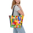 thumbnail image 7 of Defioc Colorful Plastic Blocks Pattern Print Tote Bag for Women,Shoulder Bag with Zipper Casual Tote's Handbag Big Capacity Shoulder Bag with Inner Pocket Fit for Shopping,Office,Travel, 7 of 7
