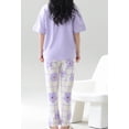 thumbnail image 6 of Cotton Women Pajama Set 2 Pcs Short Sleeve Pullover Top Sleepwear Long PJ Pants, 6 of 7