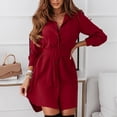 thumbnail image 2 of Vestido corto de otoño-invierno para mujer, manga larga, solapa, corte ajustado, estilo informal, tejido de poliéster suave y cómodo, color liso, corte holgado., 2 of 2