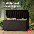 thumbnail image 5 of Keter Capri 80 Gallon Durable Weatherproof Resin Deck Box Organization and Storage for Outdoor Patio and Lawn, Rattan Espresso Brown, 5 of 15