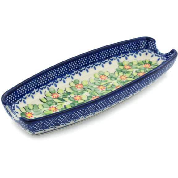 Polish Pottery 9¼-inch Corn Tray (Elegant Garland Theme) Hand Painted in Boleslawiec, Poland Certificate of Authenticity