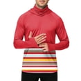 thumbnail image 5 of LTTVQM Adult Male Lightweight Cooling Sun Hoodie Simple Two Tone Striped Print Integrated Neck Gaiter Attached Face Shield Breathable Outdoor Sports Shirt Red 4XL, 5 of 6