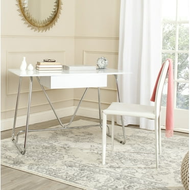 SAFAVIEH Malloy Modern Glam Lacquer Writing Desk, White/Chrome