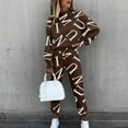 thumbnail image 1 of GZWYHT Sets for Women Long Sleeve Sets for Women Suit And Sleeve Pullover Joggers Women's 2 Long Tops Drawstring Printed Women Suits & Sets Lounge Sets for Women Track Suits for Women Set Coffee S, 1 of 9