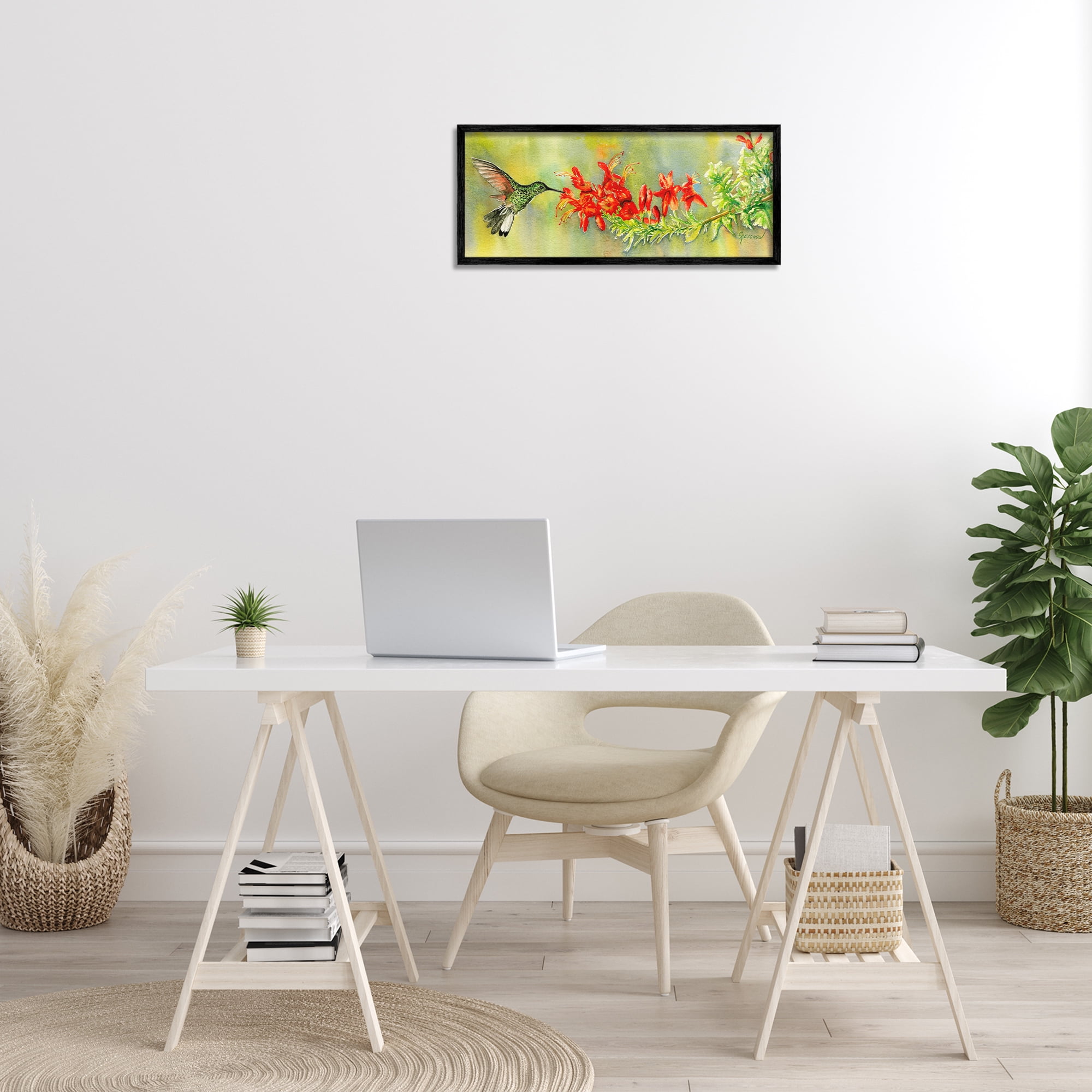 Stupell Industries Quick Sip Hummingbird Animals & Insects Painting Black Framed Art Print Wall Art, 24 x 10