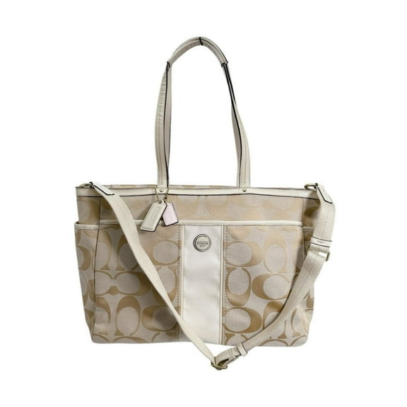 Pre-Owned Coach Mother's Canvas Handbag, Tote Bag, 2-Way A1381-F21865, Beige (Good)