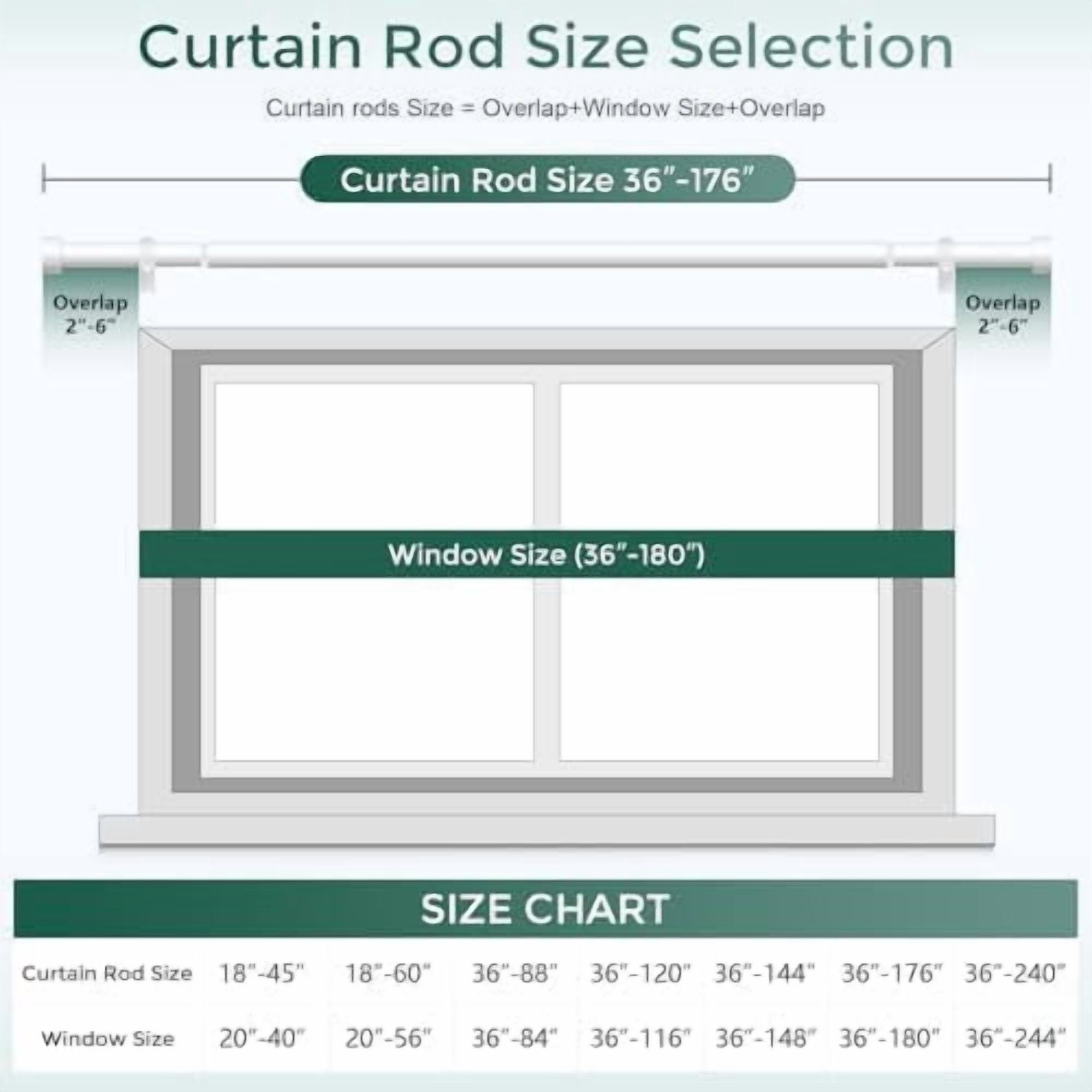 White Curtain Rods for Windows 36 to 176 Inch(3-14 Feet),1" Diameter Rods with Modern Style End Cap Finials,Size:36-176 Inch
