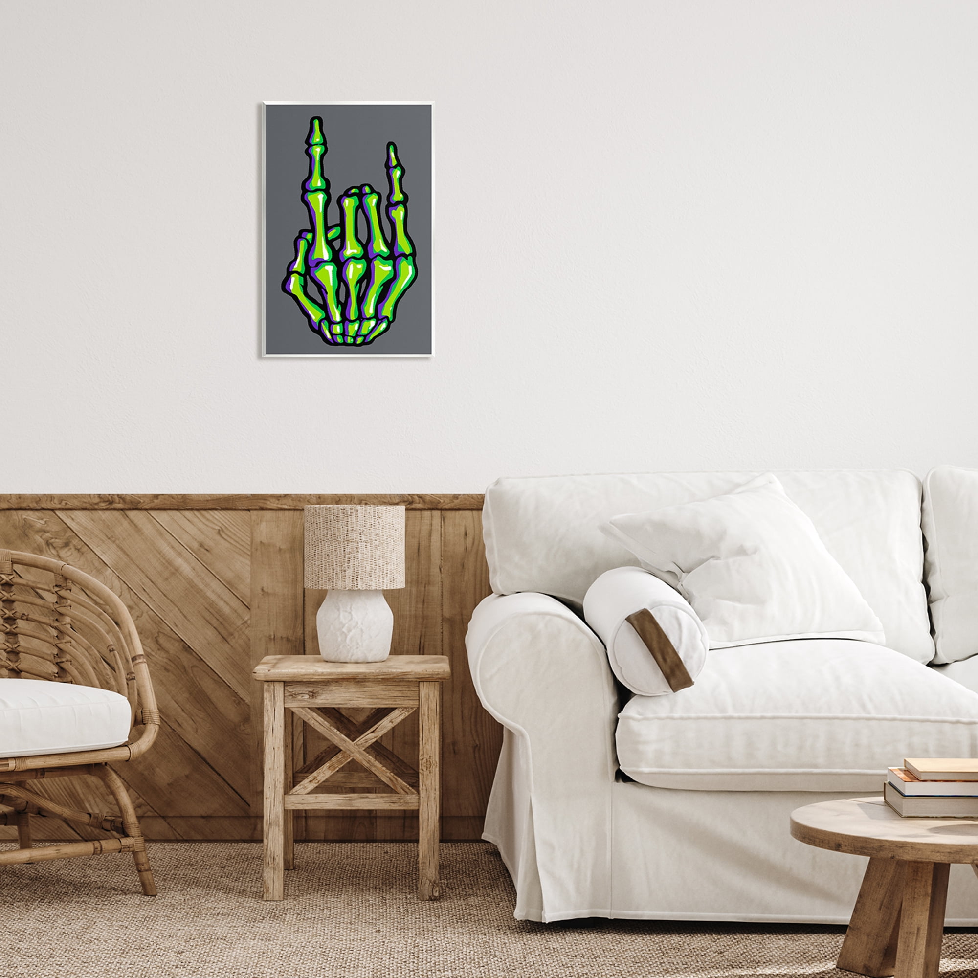 Stupell Industries Rock On Skeleton Hand Holiday Painting Unframed Art Print Wall Art, 13 x 19