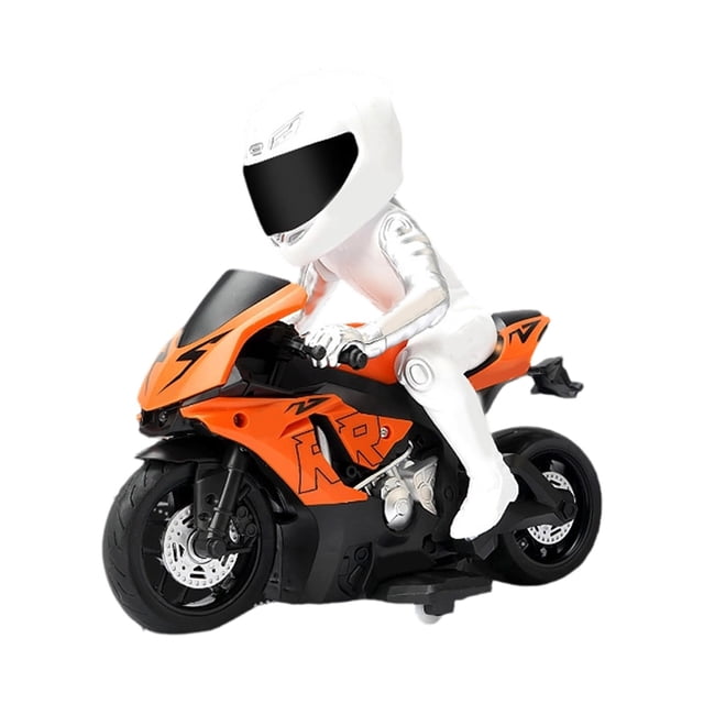 Orange Remote Control Stunt Motorcycle Toy With Led Lights 360 Degree Rotation High Speed Rc Off-Road Bike Drift Car For Kids Boys Racing Toy 10.04X0.79X9.06Inches