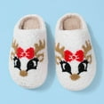 thumbnail image 4 of Boys and Girls Slippers Unisex Christmas Reindeer Embroidered Slipper Anti- House Shoes (White_2 9-10 Years), 4 of 6