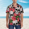 thumbnail image 2 of Pofeuu Skull and Roses Print Hawaiian Shirt for Men Sleeves Casual Button Down Summer Beach Dress Shirts T-Shirts,Medium, 2 of 7