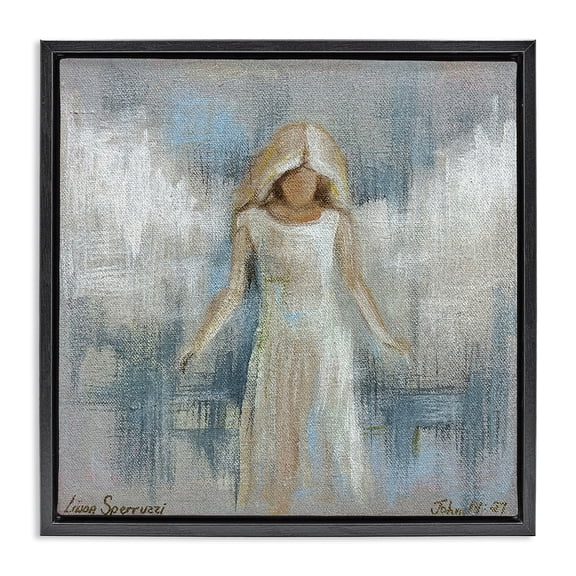 Stupell Industries Victorian Ethereal Peace Angel Black Floating Frame Canvas Art, 18 x 18, by Linda Sperruzzi