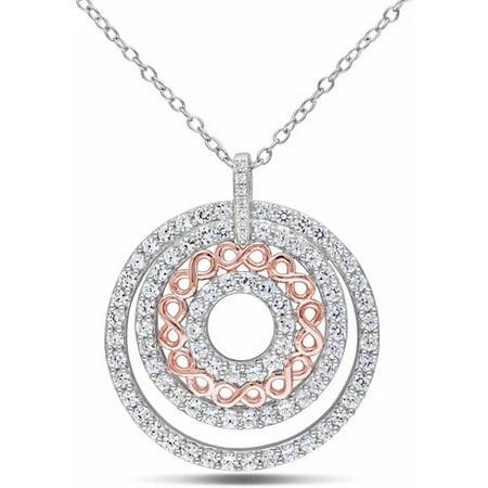 Miabella 1-5/8 Carat T.G.W. Created White Sapphire and Diamond Accent Two-Tone Sterling Silver Multi-Circle Pendant, 18